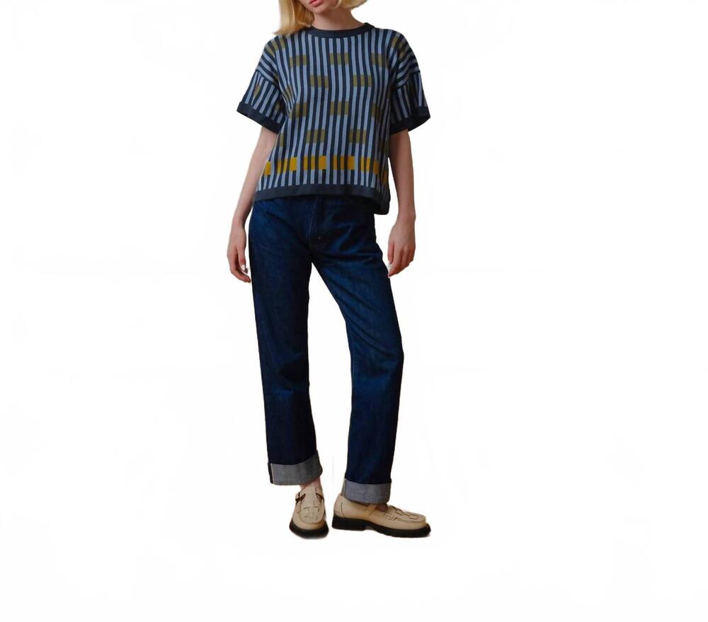 NEW THE ENDERY bauhaus short sleeve sweater tee in lazurite palette